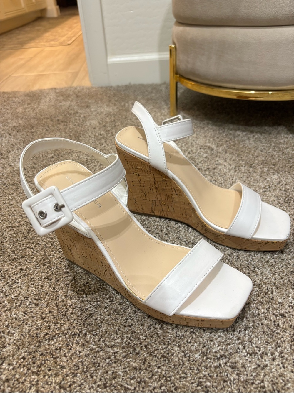 Marc Fisher White Cork Platform Wedge Sandals